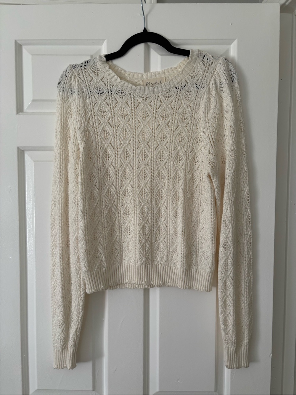 Marled Cream Open Diamond Knit Crewneck Sweater - Size S - Like New